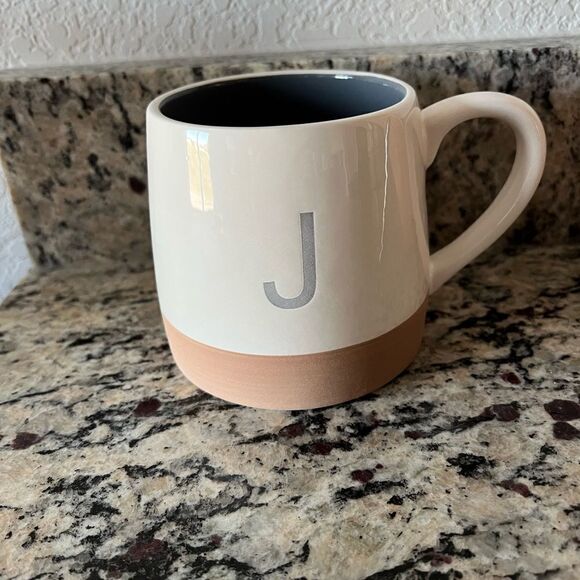 Monogrammed “J” Cream and Tan Mug - Picture 1 of 6